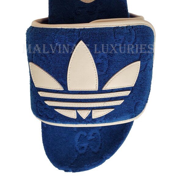 GUCCI MENS SHOES ADIDAS X GG BLUE COTTON SPONGE PLATFORM SANDAL SLIDE sz 9 9.5 - Picture 13 of 16